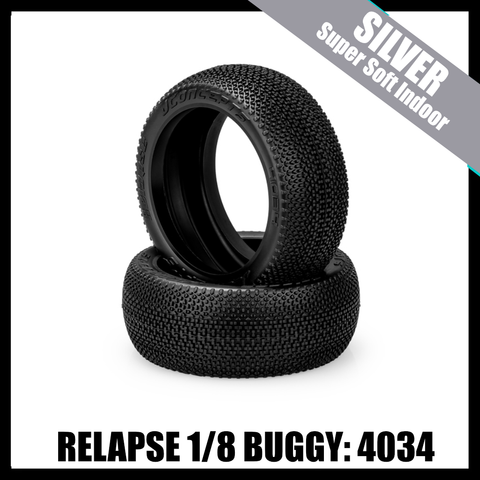 JConcepts 4034-06 Relapse - 1/8 Buggy Tires (2) - Silver (Supersoft Indoor)