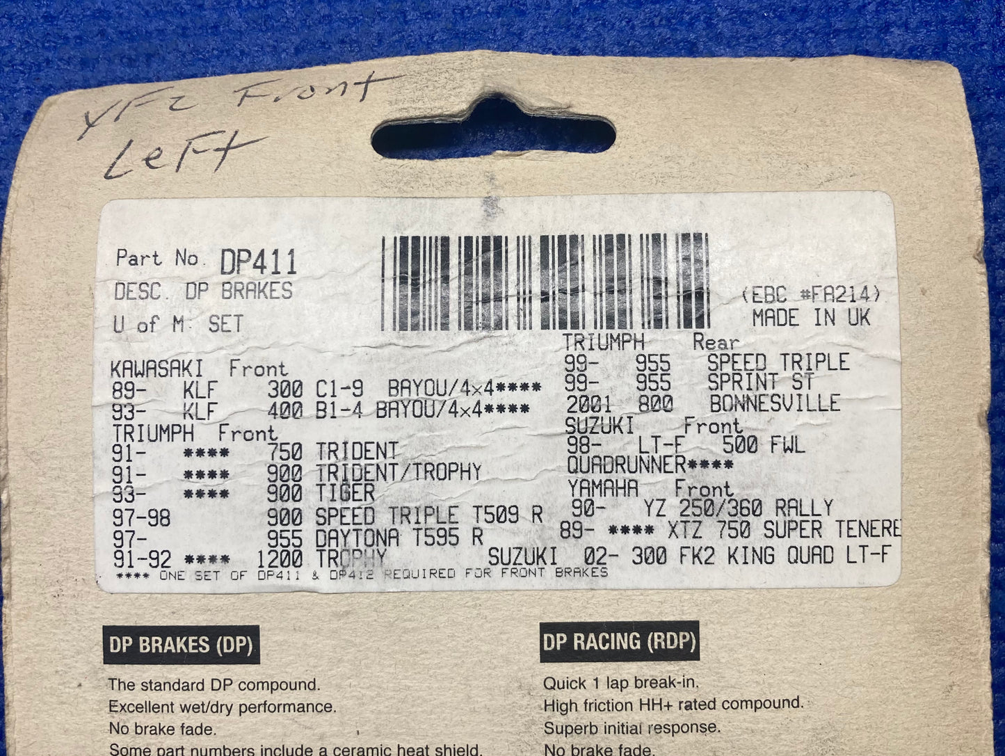 NOS DP Brakes DP411 Brake Pads
