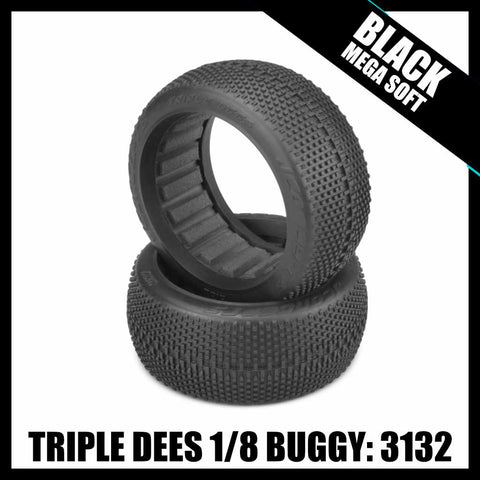 J Concepts  3132-07 Triple Dees 1/8 Buggy Tires (2) - Black (Mega Soft)