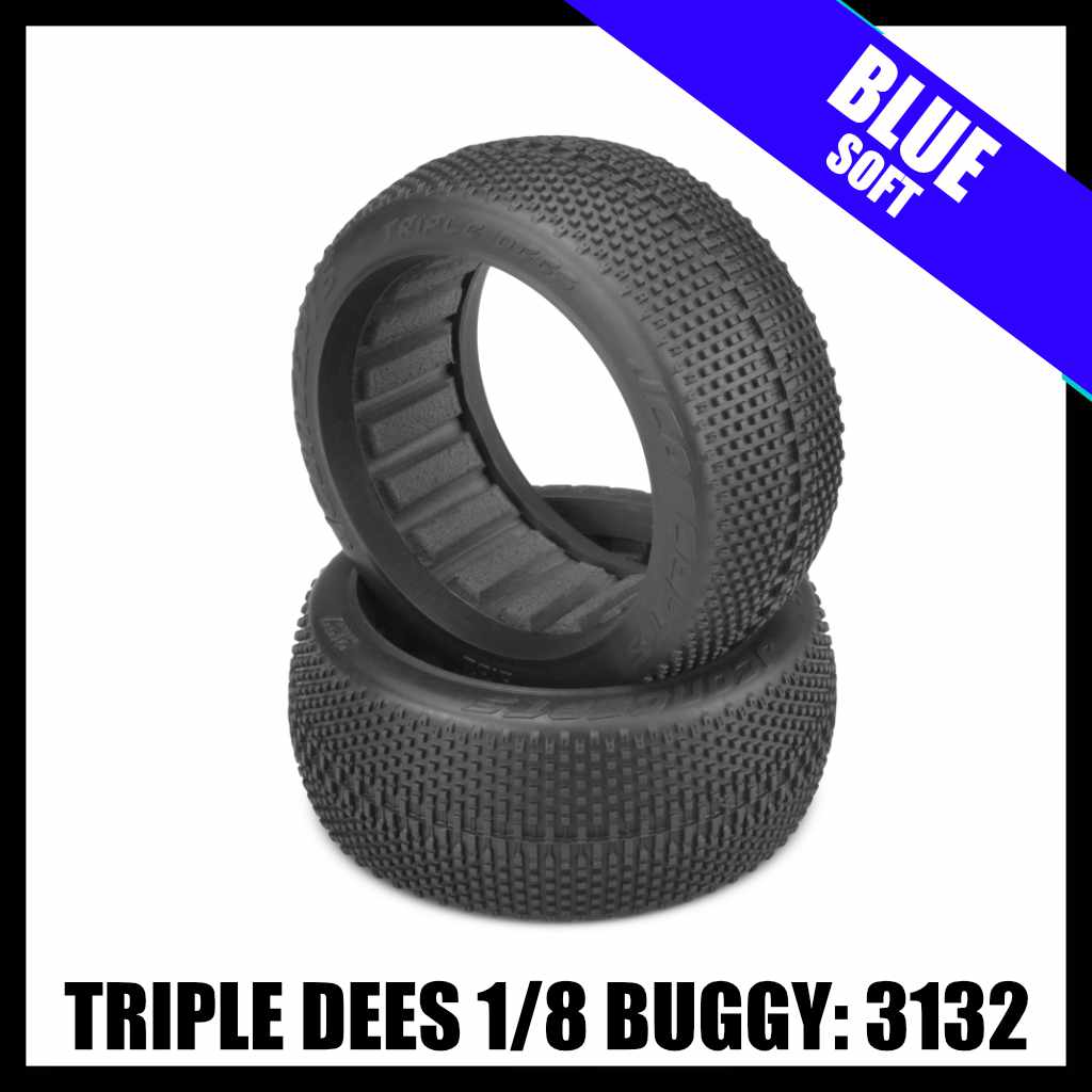 JConcepts 3132-01 Triple Dees 1/8 Buggy Tires (2) - Blue (Soft)