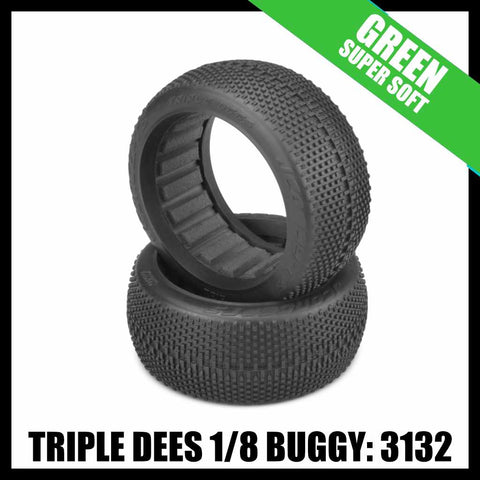 J Concepts  3132-02 Triple Dees 1/8 Buggy Tires (2) - Green (Super Soft)