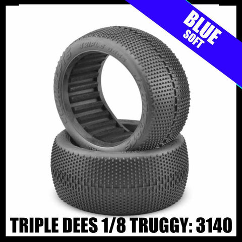 J Concepts 3140-01 Triple Dees 4.0" 1/8th Truggy Tires (2) - Blue (Soft)