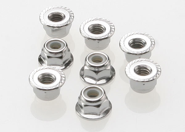 Traxxas 3647 Nuts, 4mm flanged nylon locking (steel, serrated) (8)