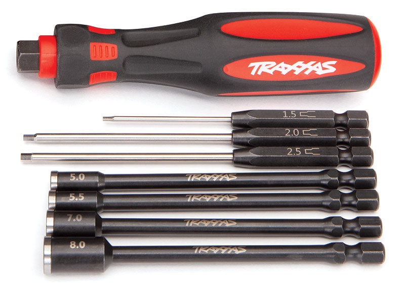Traxxas 8712 Speed Bit Essentials Set, (straight: 1.5mm, 2.0mm, 2.5mm) and nut drivers (5.0mm, 5.5mm, 7.0mm, and 8.0mm)