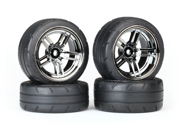 Traxxas 8375 Tires & wheels, assembled, glued (split-spoke black chrome wheels, 1.9' Response tires, foam inserts)