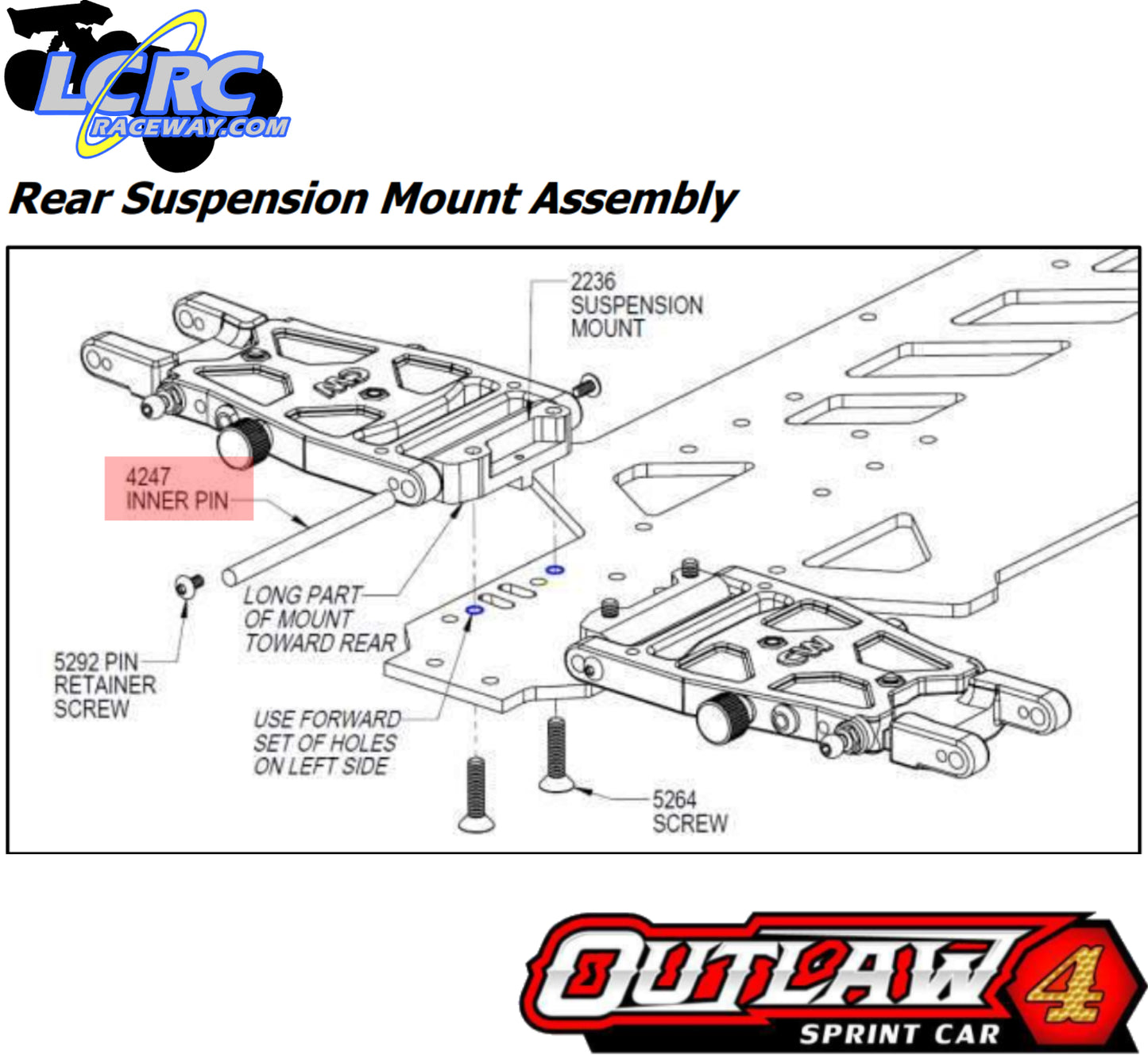 Custom Works 4247 Rear Inner Suspension Hinge Pin (Captured)