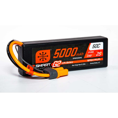 Spektrum 7.4V 5000mAh 2S 50C Smart G2 Hardcase LiPo Battery: IC5