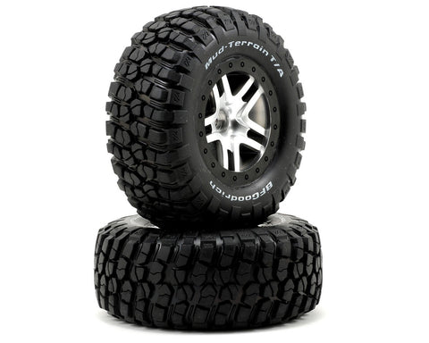 Traxxas 5877 Tires & wheels, assembled, glued (SCT Split-Spoke, satin chrome, black beadlock wheels, BFGoodrichÃÂ® Mud-TerrainÃÂ T/AÃÂ® KM2 tires, foam inserts) (2) (2WD front) 0.555