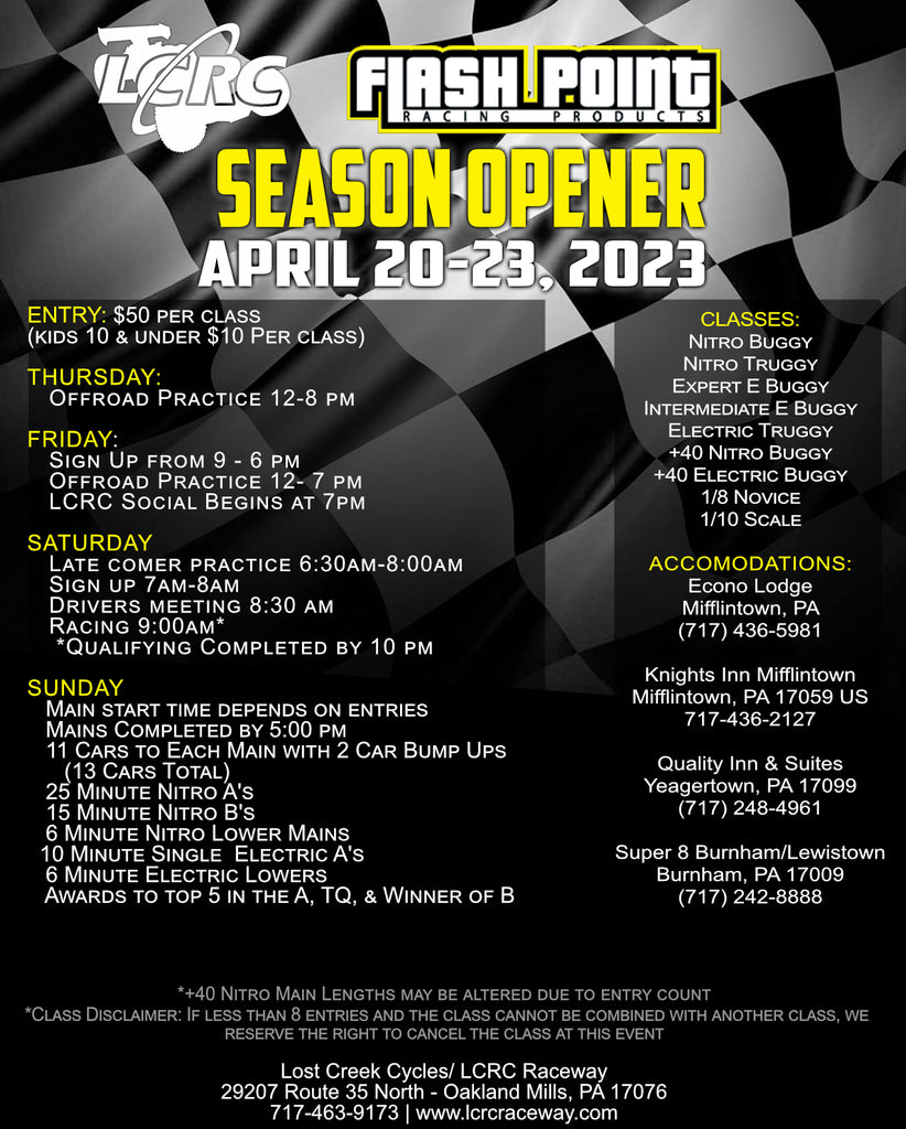 LCRC Presents: The Flash Point Season Opener April 20th - 23rd, 2023