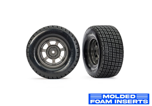 Traxxas 10474R Dirt Oval Gray Rear Wheels w/ Hoosier Tires (2)