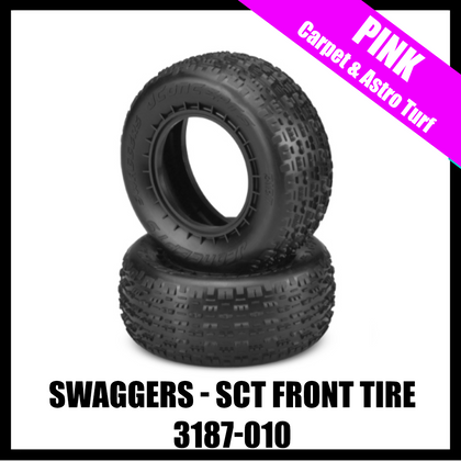 JConcepts 3187-010 Swaggers Short Course Front Carpet Tires (2) (Pink)