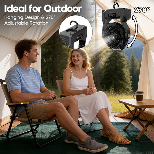 24000mAh Rechargeable Camping Fan, 64H Runtime Battery Powered Portable Travel Fan with LED Light