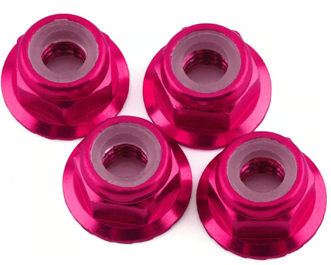 1UP 80542 Racing 4mm Serrated Aluminum Locknuts (Pink) (4)