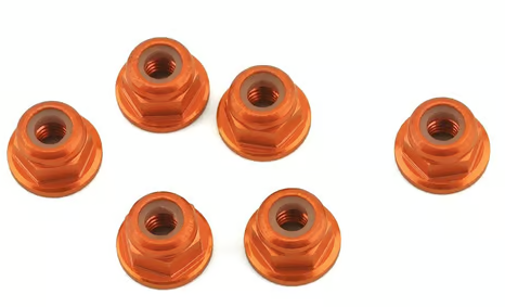 1UP Racing 1UP80554 3mm Aluminum Flanged Locknuts (Orange) (6)  80554