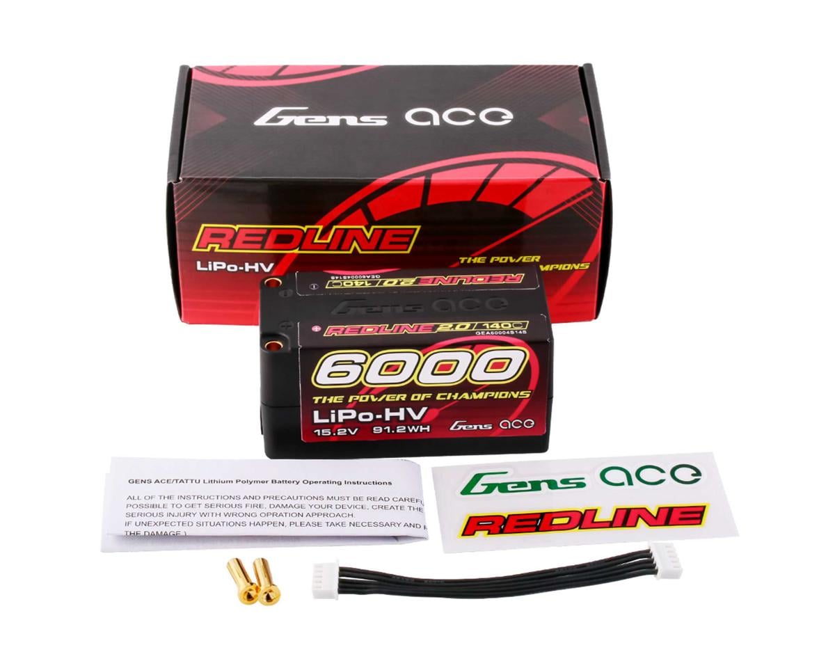 Gens Ace GEA60004S14S Redline 2.0 4S Shorty LiHV Battery 140C (15.2V/6000mAh) w/5mm Bullets