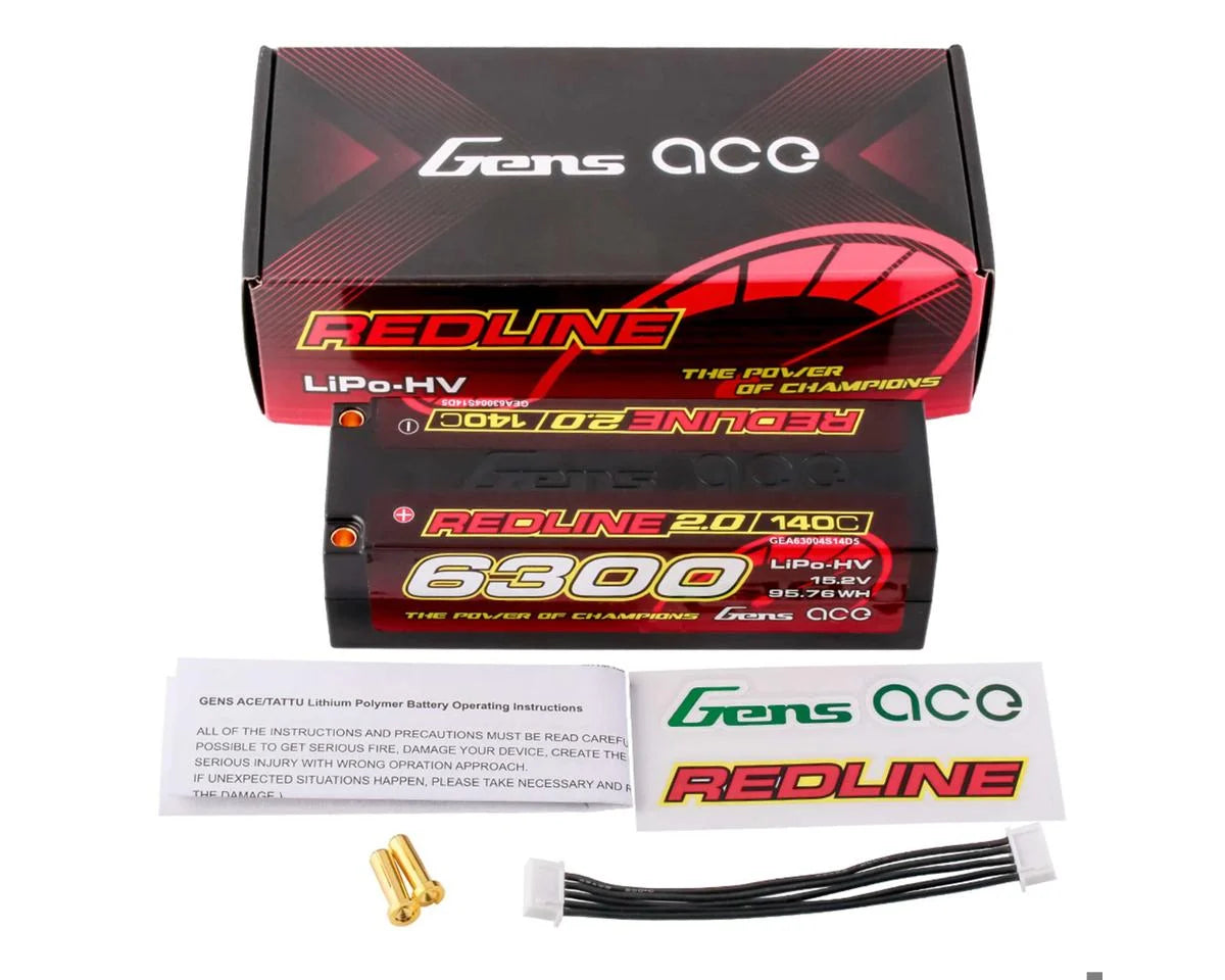 Gens Ace GEA63004S14D5 Redline 2.0 4S LiHV Battery 140C (15.2V/6300mAh) w/5.0mm bullet