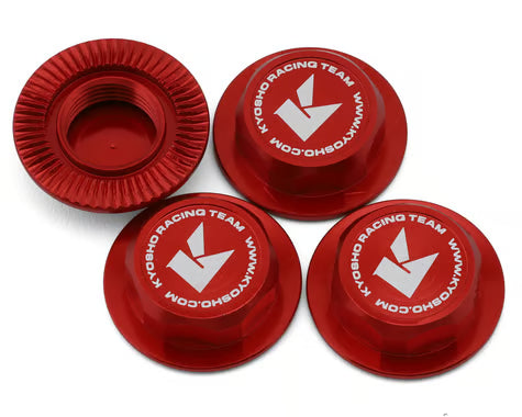 Kyosho IFW649R Serrated Flanged Aluminum 17mm Capped Wheel Hex Nuts (Red) (4)