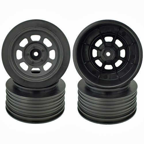 DE Racing DER-DS4-FB Speedway SC Short Course Dirt Oval Wheels (Black) (4) (19mm Backspace)