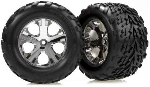 Traxxas 3669 Tires & wheels, assembled, glued (2.8') (All-Star chrome wheels, Talon tires, foam inserts) (nitro rear/ electric front) (2) 0.675