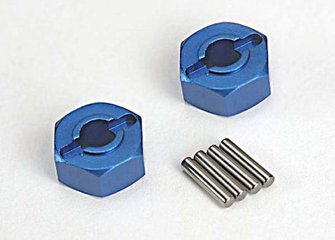 Traxxas 1654X Wheel hubs, hex (blue-anodized, lightweight aluminum) (2)/ axle pins(4) 0.02