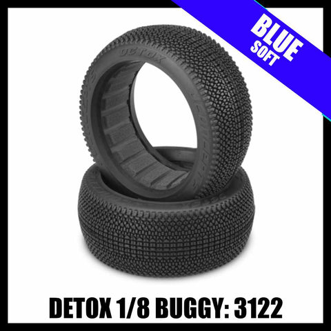 JConcepts 3122-01 Detox 1/8 Buggy Tires (2) - Blue (Soft)