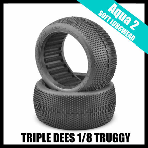 J Concepts 3140-03 Triple Dees 4.0" 1/8th Truggy Tires (2) -  Aqua A2 (Soft Long-Wear)