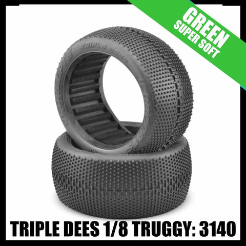 J Concepts 3140-02 Triple Dees 4.0" 1/8th Truggy Tires (2) - Green (Super Soft)