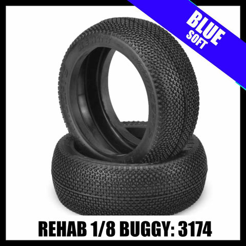 JConcepts 3174-01  ReHab 1/8 Buggy Tires (2) - Blue (Soft)