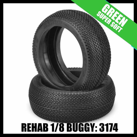 JConcepts 3174-02  ReHab 1/8 Buggy Tires (2) - Green (Super Soft)