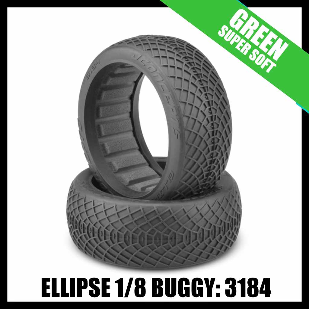 Jconcepts 3184-02 Ellipse  1/8 Buggy Tires (2) - Green (Super soft)