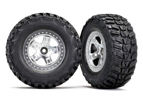 Traxxas 5881x Tires & wheels, assembled, glued (SCT satin chrome, beadlock style wheels, Kumho tires, foam inserts) (2) (2WD front)