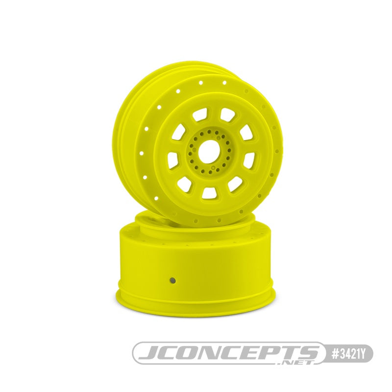 JConcepts 3421Y 9-shot 17mm hex SCT tire wheel – yellow, 2pc.