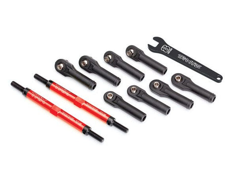 Traxxas 8638R Toe links, E-Revo® VXL (TUBES red-anodized, 7075-T6 aluminum, stronger than titanium) (144mm) (2)/ rod ends, assembled with steel hollow balls (8)/ aluminum wrench, 10mm