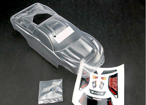 Traxxas 4412 - Body, Nitro Rustler® (clear, requires painting)/window, grille, lights decal sheet/ wing and aluminum hardware