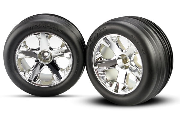 Traxxas 3771 - Tires & wheels, assembled, glued (2.8') (All-Star chrome wheels, ribbed tires, foam inserts) (electric front) (2)