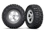 Traxxxas 5881 Tire & wheel assy, glued (SCT satin chrome, black beadlock style wheels, Kumho tires, foam inserts) (2) (2WD front)