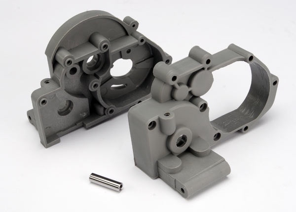 Traxxas 3691A Gearbox halves (l&r) (grey) w/ idler gear shaft 0.165