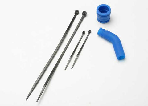 Traxxas 5245 Pipe coupler, molded (blue)/ exhaust deflecter (rubber, blue)/ cable ties, long (2)/ cable ties, short (2) 0.04