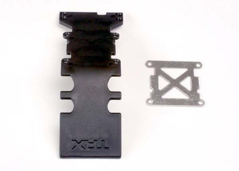 Traxxas 4938 - Skidplate, rear plastic (black)/ stainless steel plate