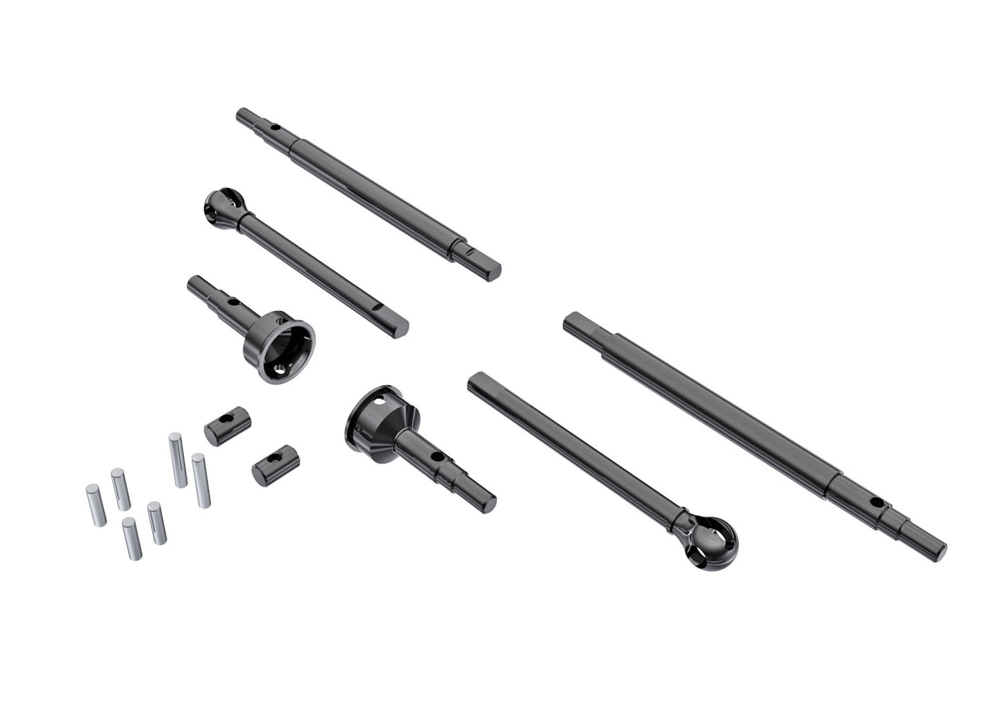 Traxxas TRX4M 9756 Axle shafts, front (2), rear (2)/ stub axles, front (2) (hardened steel)