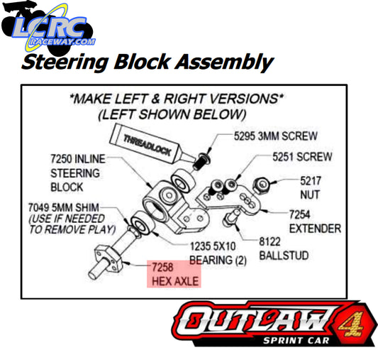 Custom Works 7258 Aluminum Front Axle 12mm Hex 5mm Offset