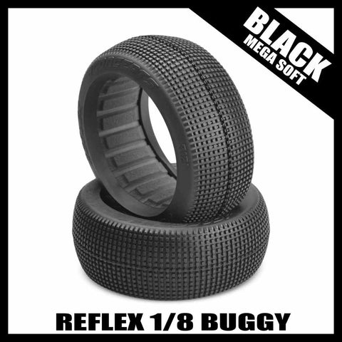 J Concepts 3121-07 Reflex 1/8 Buggy Tires (2) - Black (Megasoft)