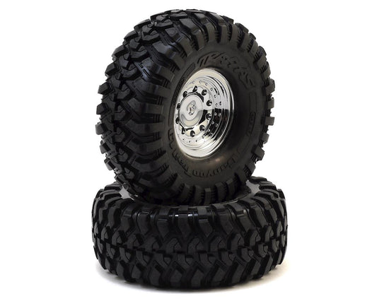 Traxxas 8177 Tires and wheels, assembled, glued (1.9' chrome wheels, Canyon Trail 1.9 tires) (2)/ center caps (2)/ decal sheet (requires #8255A extended stub axle) 0.538