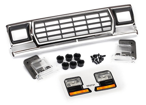 Traxxas 8070 Grille, Ford Bronco/ grille retainers (6)/ headlight housing (2)/ lens (2)/ 2.6x8 BCS (6)/ 2.5x6 BCS