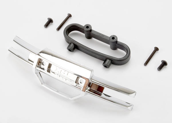 Traxxas 5335A Bumper, front (chrome)/ bumper mount, front/ 4x10mm BCS (2)/ 3x25mm BCS (2) 0.09