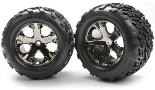 Traxxas 3668A Tires & wheels, assembled, glued (2.8') (All-Star black chrome wheels, Talon tires, foam inserts) (2WD electric rear) (2) (TSM rated) 0.665
