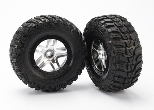 Traxxas 5882 Tires & wheels, assembled, glued (SCT Split-Spoke satin chrome, black beadlock wheels, Kumho tires, foam inserts) (2) (2WD front)