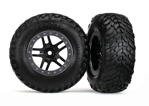 Traxxas 5889R Tires & wheels, assembled, glued (S1 compound) beadlock style wheel, dual profile (4WD f/r, 2WD rear) (TSM rated) 0.48