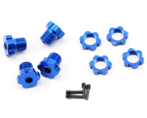 Traxxas 5353X Wheel hubs, splined, 17mm (blue-anodized) (4)/ wheel nuts, splined, 17mm (blue-anodized) (4)/ screw pins, 4x13mm (with threadlock) (4) 0.125