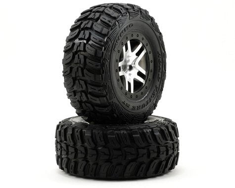 Traxxas 6874 Tires & wheels, assembled, glued (SCT Split-Spoke satin chrome, black beadlock style wheels, Kumho tires, foam inserts) (2) (4WD front/rear, 2WD rear only) 0.57